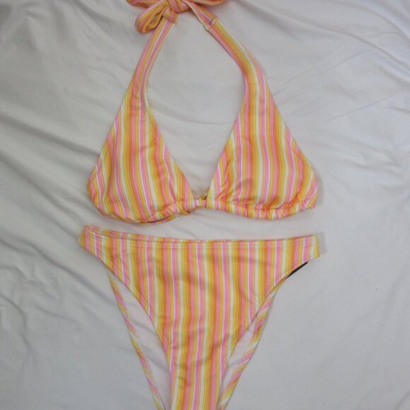 wild fable 2 Piece Bikini Striped Ribbed Triangle Halter Top Size XS 0-2 NWT - Picture 1 of 7